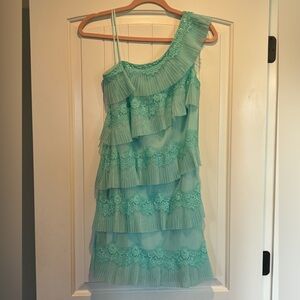 Aqua lace one shoulder dress
